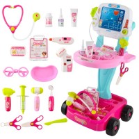 Žaislinis gydytojo rinkinys su vežimėliu rožinis